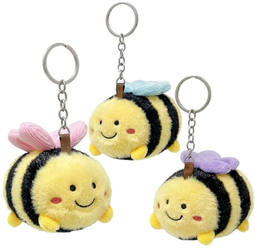 Katyjun 3 Stück Schlüsselanhänger Biene Keychain Plüsch Bienen Geschenk Set mit Cute Keychain Bag Charm Bienenhelfer Schlüsselanhänger Süße Taschen Charms für Damen
