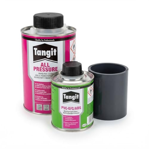PVC Komplett Set für Rohrverbindungen mit 250 ml Rohrkleber | 125 ml PVC Reiniger & Primer & 50 mm Muffe, für die Verklebung von Kunststoffrohren, druckführende Anwendungen bis 16 bar