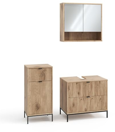 Vicco Badmöbel-Set Eliza, Viking Oak, 70 cm, besteht aus Waschbeckenunterschrank, Spiegelschrank und Midischrank