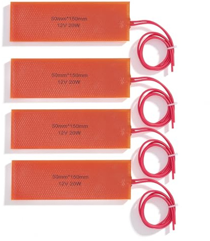 Oumefar 4 Pcs Silicone Heating Pad, 20W 12V Silicone Pad, Fast Heating Flexible Heater Mat for Industrial Equipment, Pipes, Tanks, Mixing Insulation