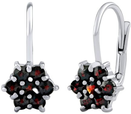SILVEGO Damen Ohrringe FLORET aus 925 Sterling Silber mit echten Granaten aus Tschechien