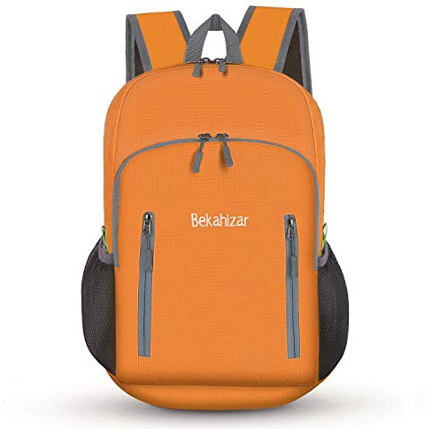 Bekahizar 20L Ultra Lightweight Backpack Foldable Hiking Daypack Rucksack Water Resistant Travel Day Bag for Men Women Kids Outdoor Camping Mountaineering Walking Cycling Climbing (Orange)
