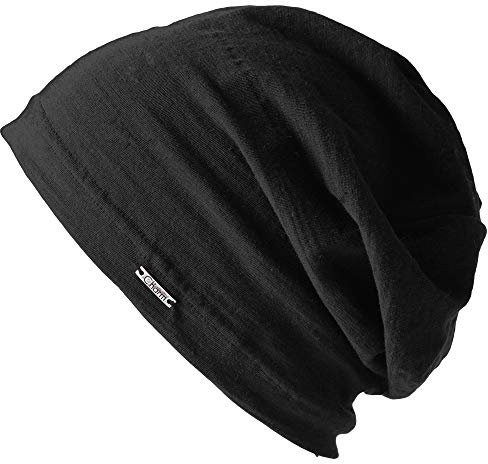 CHARM Herren Damen Beanie Baumwolle 100% Hut Sommer Kunstseide Dünn Licht Schweiß Schwarz