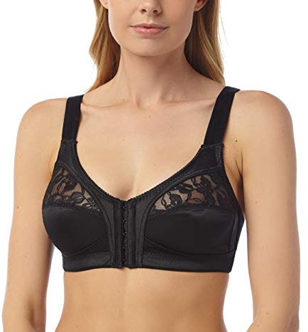 Marlon Womens Mandy Front Fastening Wirefree Satin & Lace Everyday Bra, Black, 46B
