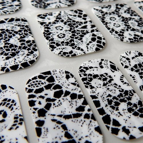 Chix Nails Designer Fingers Toes Vinyl Foils Minx Trendy Style Nail Wraps, White With Black Lace