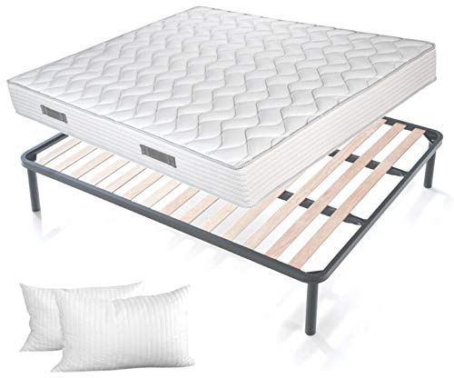 EVERGREENWEB - Kit Lit Complet Double 170x190 cm Sommier et Matelas Haut 19 cm avec 2 Coussins Memorie Gratuits. Ensembles Matelas et sommiers Composè: Matelas Mousse + sommier Cadre avec 4 Pieds
