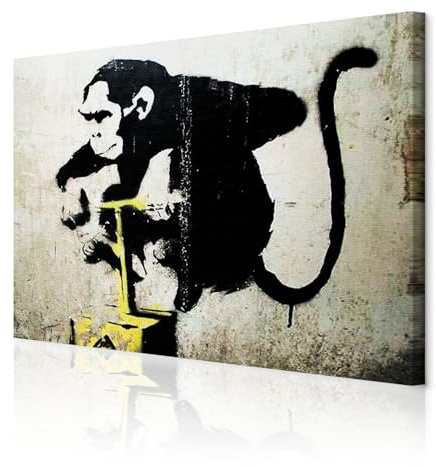 decomonkey Bilder Banksy Street Art 120x80 cm 1 Teilig Leinwandbilder Affe | Strukturleinwand, Holzkeilrahmen, Bild auf Leinwand, Wandbild, Kunstdruck, Wanddeko, Wohnzimmer, Wanddekoration
