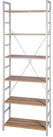eSituro Standregal Bücherregal Metallregal Küchenregal Treppenregal Leiterregal Stufenregal Aufbewahrungregal 6 Ablagen Metall+MDF 60x28x180CM SSTR0046