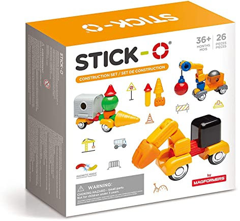 Stick-O Construction Vehicles Magnetic Building Blocks Set. Funky, Chunky Pieces to Make Diggers and Dumpers. Perfect for Little Hands Rainbow, 902004