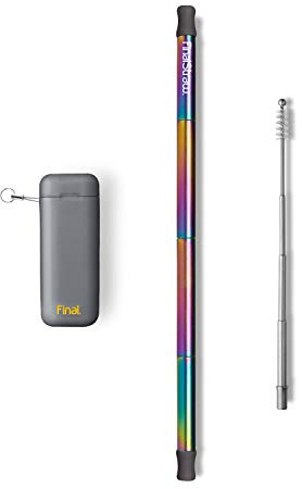 Final Straw Collapsible Reusable Metal Straw with Case, Cleaning Brush, and 100% Silicone Tips |Shark-Butt Grey Case|