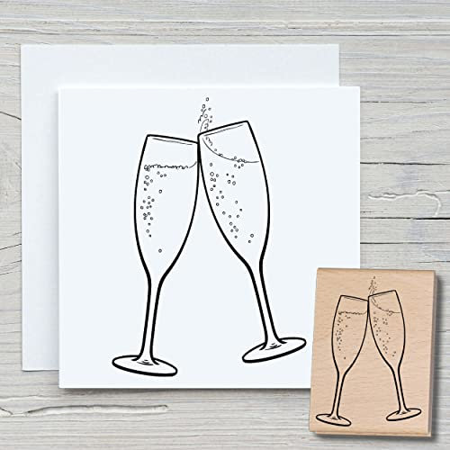 NEWSTAMPS Stempel Sektgläser Motivstempel aus Holz & Gummi zum Karten und Geschenke basteln, Holzstempel für Geburtstag, Neujahr, Scrapbook, Textilstempel, Deko, Freunde