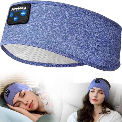 Perytong Sleep Headphones, Auriculares Deportivos con Diadema Bluetooth con Altavoces estéreo HD ultrafinos, Dormir, Hacer Ejercicio, Yoga, insomnio, Viajes en avión, meditación (Azul)