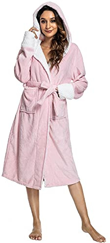 CMTOP Ladies Robe Hooded Dressing Gown Plush Bath Robe for Women | Loungewear, Long Robe,Bathrobe,Gown Fluffy,Terry Towelling, Cotton,Highly Absorbent