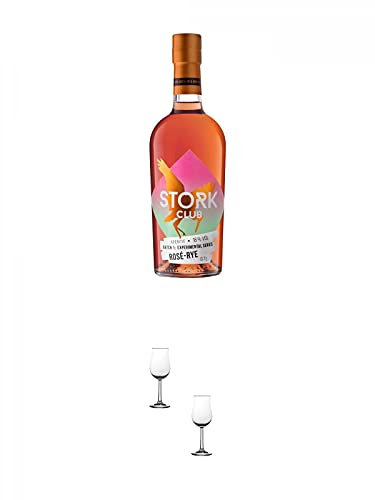 Stork Club ROSE RYE SPIRITUOSE 18% Deutschland 0,70 Liter + Nosing Gläser Kelchglas Bugatti mit Eichstrich 2cl und 4cl - 2 Stück