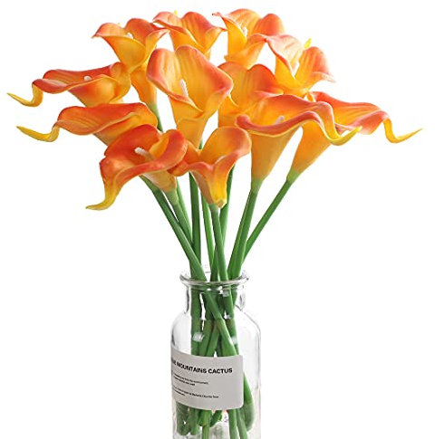 huaao 12pcs Calla Artificiali in Lattice Arancio Vero Tocco Realistic Calla Fiori Finti per Finte Calle Bouquet Sposa Decorazione Nozze Matrimonio, Anniversario, Casa, Feste, Ufficio, Nuziale
