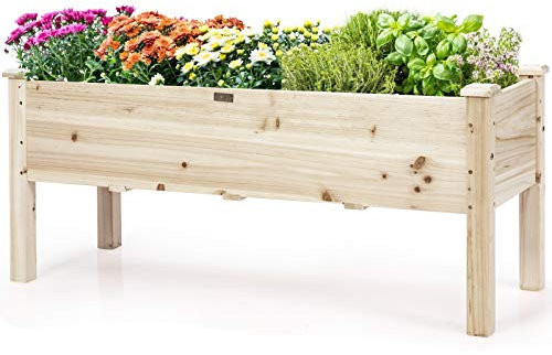 COSTWAY Wooden Raised Garden Bed, Plants Vegetables Flowers Herb Elevated Planter, Outdoor Patio Balcony Courtyard Planting Stand (Natural, 119 x 42 x 51cm)
