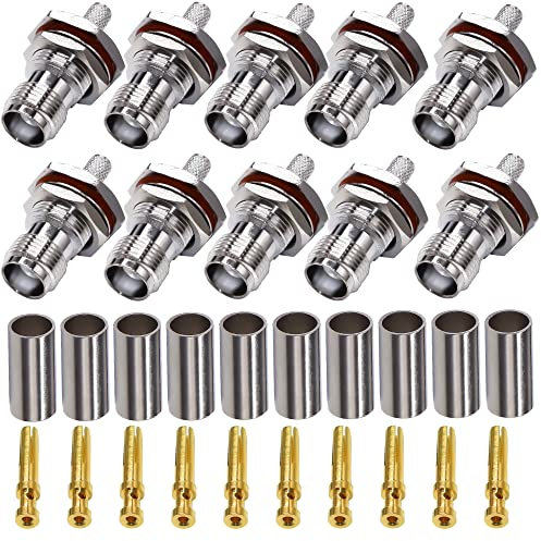TUOLNK TNC Buchse Wasserdichter Steckverbinder TNC Buchse Crimp Connector 10 Stück für RG58 RG142 Koaxialkabel TNC Typ Lötanschluss
