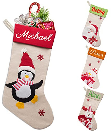 BYWEXCLESD Weihnachtsstrumpf Kamin Personalisiert mit Namen Personalisierte Christbaumschmuck Familie Kinder Junge Mädchen