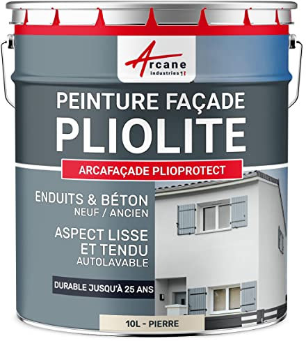 Peinture façade pliolite pour mur extérieur, crépi - Peinture Hydrofuge Solvantée - ARCAFACADE PLIOPROTECT 10 L (+ ou - 80 m² en 1 couche) - Pierre - RAL 090 90 10 - ARCANE INDUSTRIES