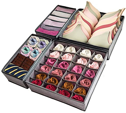YOCOLE Set di 4 organizer per biancheria intima, pieghevole, per armadi, cassetti, in tessuto Oxford, per calze, cravatte, cinture, lingerie