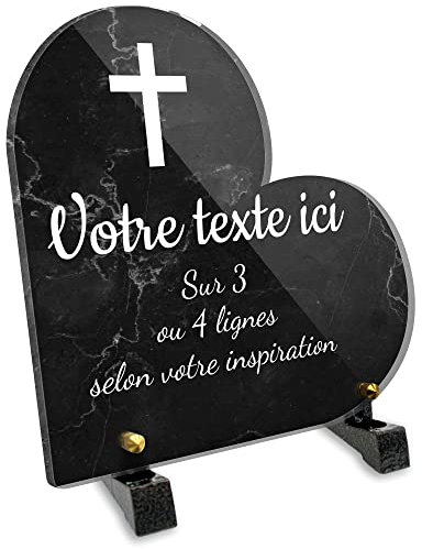 OCAP-FUNERAIRE.COM Grabschild mit Herzmotiv, Grabschmuck, Grabgesteck, personalisierbar, aus Plexiglas, Motiv Christliches Kreuz, verschiedene Größen, Dicke 6 mm, auf verschiedenen Linien 15 x 15 cm