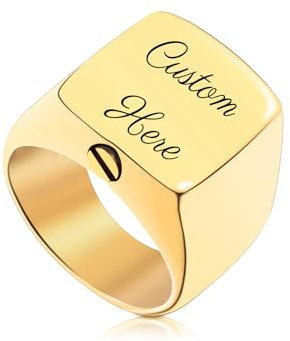 OTXIXTO Personalisierter Urnen Siegelring für Frauen, Männer, Gravur Foto/Text, Edelstahl, Haustier Erinnerung Geschenk Schmuck Andenken, Asche Halter, mit Ringgröße Einsteller (Gold, Größe 62)