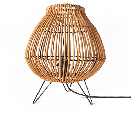 Paco Home Tischlampe Rattan Wohnzimmer Tischleuchte Boho Style Käfig Lampe Nachttischlampe Metall E27