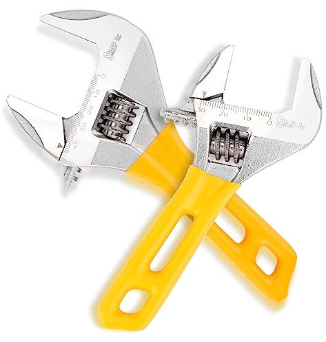 Sharp-tec Thin Adjustable Spanner Set 5-inch and 8-inch, Wide Jaw Adjustable Spanner for Basin Waste Under Sink, Stubby Slim Plumbers Wrench, Plumbing Hand Tool Set