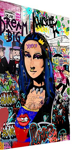 Magic Canvas Art Mona Lisa Graffiti Pop Art Leinwandbild 1- teilig Hochwertiger Kunstdruck Wandbilder – B8488, Material: Leinwand, Größe: 75 x 50 cm