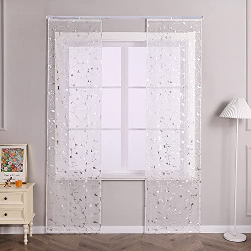 Joyswahl Schiebegardinen Voile Transparente Elektrische Wellen Schiebevorhang Gardinen mit Klettband Vorhang BxH 57x175cm Silber 2 Stück
