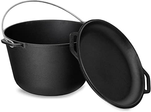 4BIG.fun Kazan de hierro fundido 8 L | Cacerola Kasan de camping Tapa de hierro fundido | Asia Wok Olla sartén con tapa para cocinas de inducción, cocina, grill, camping, jardín, barbacoa