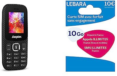 Energizer - Mobile E13-2G - Téléphone Portable Double Sim - Noir - Mini SIM - Débloqué - Torche & Lebara SIM - appels et SMS illimités France + 10Go - prête à l'emploi