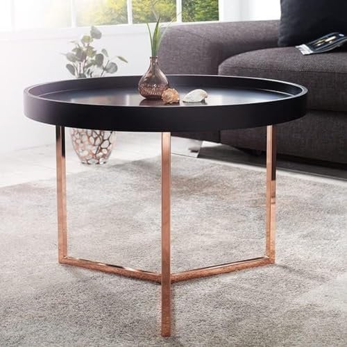 LEBENSwohnART Moderner Couchtisch STACCA 60cm Kupfer abnehmbares Tablett schwarz