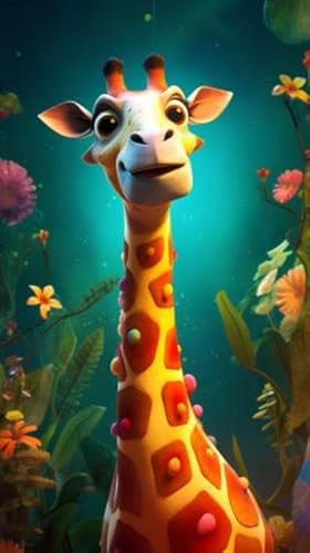 adrium Acryl-Bild 70 x 130 cm: Süße Giraffe im Dschungel. 3D-Rendering-Illustration. (207525497)