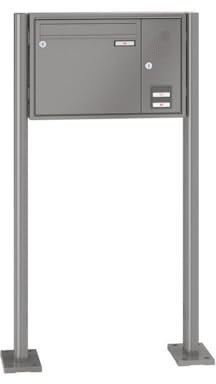 RENZ/Quadra/Freistehende Briefkastenanlage Standbriefkasten/RAL-Farbe 9007 Volumen 12 L/mit Fußplatten/Sprechsieb rechts/Dein-Briefkasten.de