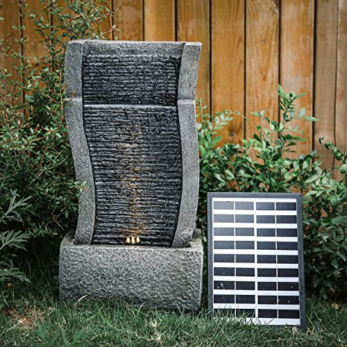 LQSSA Indoor/Outdoor Garden Water Fountain Vertical Slate Outdoor Water Feature with LED Light Solar Powered for Deck, Patio, Porch, Yard Decor