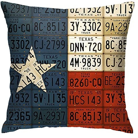 Kissenbezug Texas-Flagge The Lone Star State Nummernschild-Kunst 45X45Cm Kissenhülle Modern Sofakissenbezug Süße Kissenbezugen Für Patio Outdoor Bauernhaus