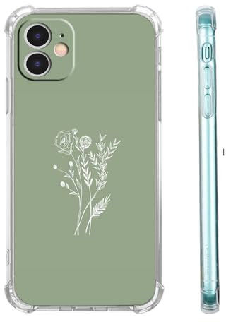 malegaon Sage Green Flower Case for iPhone 11, Aesthetic Minimalist Artsy Botanical Pattern Case,Soft TPU Protective Cover Compatible with iPhone 11