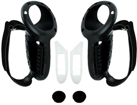 SPEPROECO for Meta Quest 3 Anti Throw Grip Cover Kit with Wrist Knuckle Strap Battery Cover Anti Slip Removable Battery Controller Case Kit Rocker Cap for Meta Quest 3 VR Accessories