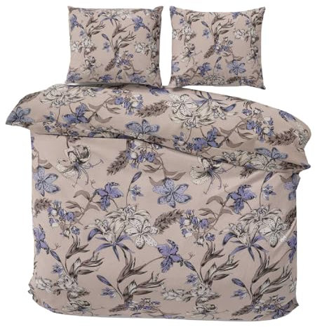 Class Home Collection Bettwäsche 200x200 Baumwolle Bettwäsche-Sets, Bettbezug 200 x 200 und Kissenbezug 80x80 - Weiche, Atmungsaktive Baumwoll Bettwäsche mit Reißverschluss Muster Fiori Lila