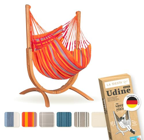 LA SIESTA® – Wetterfester Hängesessel Udine mit Holzständer – Handgefertigter, Reißfester Outdoor Hängesessel mit Gestell – FSC-zertifizierter Eukalyptus-Hängesessel mit Gestell für Outdoor – Toucan