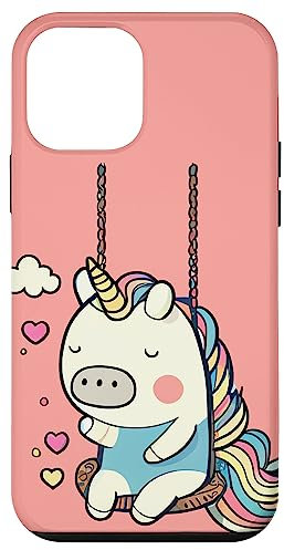 Niedliches Einhorn auf Schaukel Comic Style Hülle für iPhone 12 mini