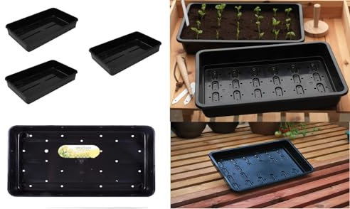 GH® Heritage Stackable Seed Tray Large L38cm x D23cm x H6cm Heavy Duty Deep Recycled Plastic Seed Trays Garden Greenhouse Seedling Growing Germination Tray (With Drainage Holes) Pack of 6