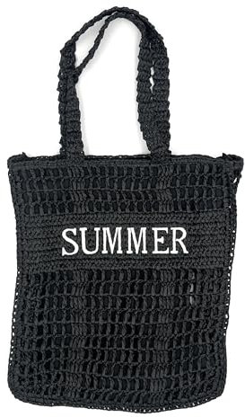 stylx Handtasche Damen gehäkelte Mesh Strand Tote Bag, Groß Shopper Sommer Urlaub Boho Umhängetasche Häkeltasche für Arbeit Büro Reisen Einkaufen Schule und Alltag für Frauen (schwarz)