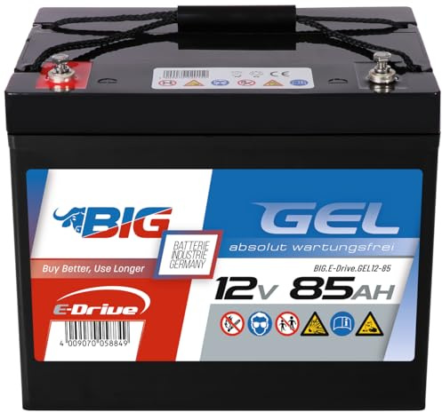 BIG E-Drive GEL Traktionsbatterie: Ideal für Rehatechnik, E-Scooter, Außenborder, Hebebühnen, Fördertechnik, Aufzüge, Robotik, FTS, Industrie, DC-Stromversorgung (12V - 85Ah)