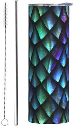 DRTGEDS Tasse de voyage 3D en acier inoxydable avec couvercle et paille Motif écailles de dragon magique