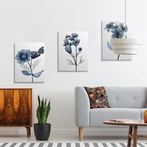 prinfantasy Kunstdruck auf Leinwand Moderne Wanddeko Schlafzimmer - Bilder Blumen 3 Teilig Wandbild DYH0083