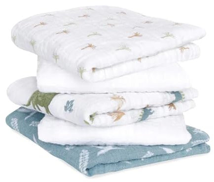 aden + anais™ Essentials Baumwoll-Musselin-Quadrate Dino Dschungel, 5 Stück