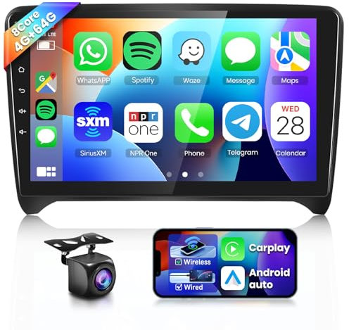 VECHTEL 8 Kern 4G+64G Autoradio Android 15 für Audi TT MK2 8J 2006 2007-2014, 9 Zoll HD IPS Touchscreen Auto Radio mit Wireless Carplay Android Auto GPS Wi-Fi Bluetooth FM RDS Radio Rückfahrkamera