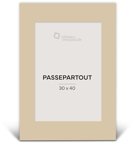 Passepartout 30x40 cm/Schrägschnitt-Passepartouts nach Maß für Bilderrahmen/Klassischer 1,5mm Karton in Patina Weiß (6004) / Innenmaße: 20x30